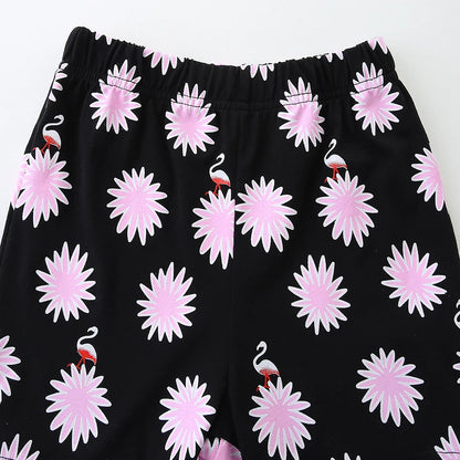 100% Cotton Flamingo Tee & Black Floral Shorts Set