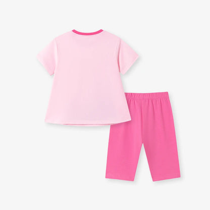 100% Cotton Pink Floral Appliqué Top & Legging Set