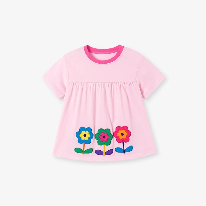 100% Cotton Pink Floral Appliqué Top & Legging Set