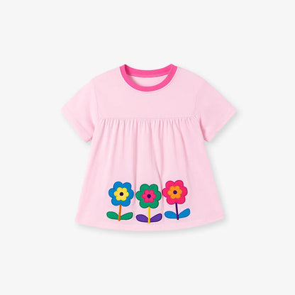 100% Cotton Pink Floral Appliqué Top & Legging Set