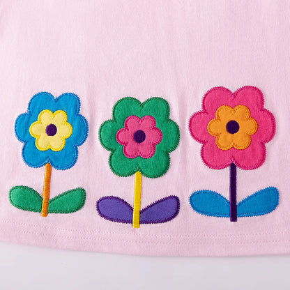 100% Cotton Pink Floral Appliqué Top & Legging Set