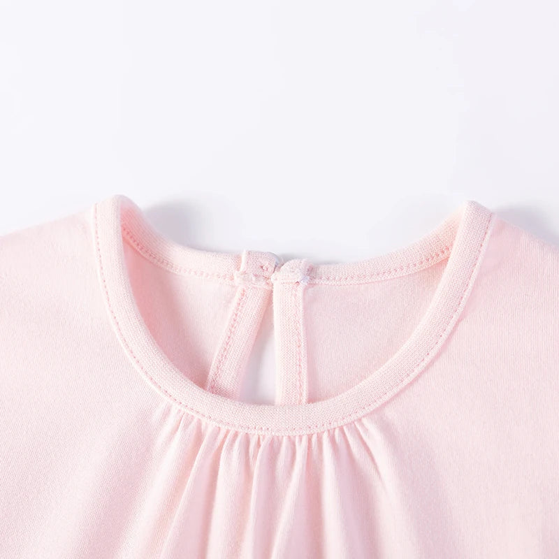 100% Cotton Pink Glitter Tulle Skirt Dress With Puff Sleeves