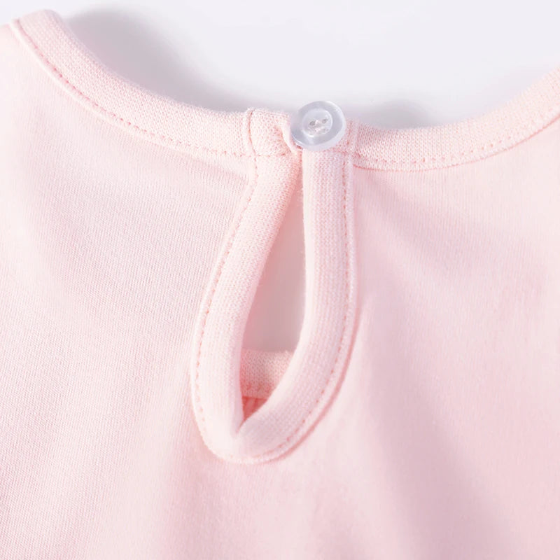 100% Cotton Pink Glitter Tulle Skirt Dress With Puff Sleeves