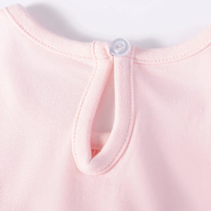 100% Cotton Pink Glitter Tulle Skirt Dress With Puff Sleeves