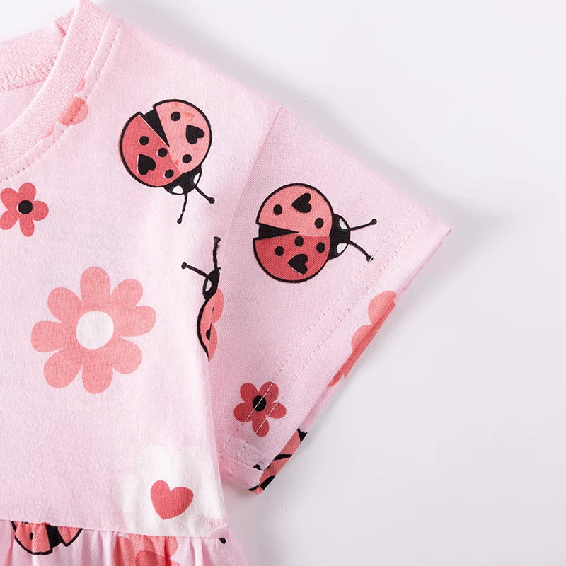 100% Cotton Pink Ladybug Floral Top & Shorts Set