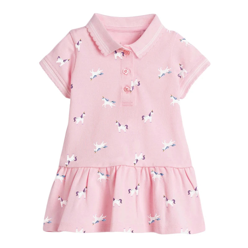100% Cotton Pink Polo Dress With Unicorn Print