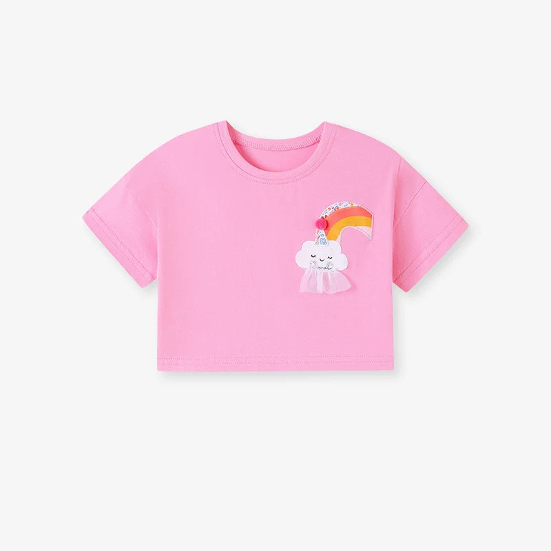 100% Cotton Pink Rainbow Cloud Crop Top & Pastel Ombre Tulle Skirt