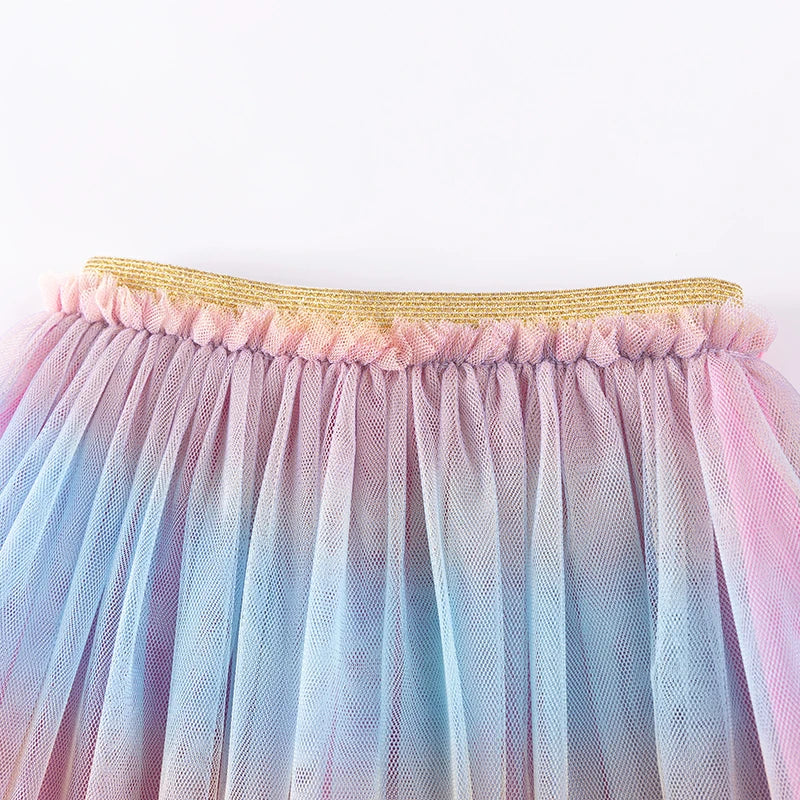 100% Cotton Pink Rainbow Cloud Crop Top & Pastel Ombre Tulle Skirt