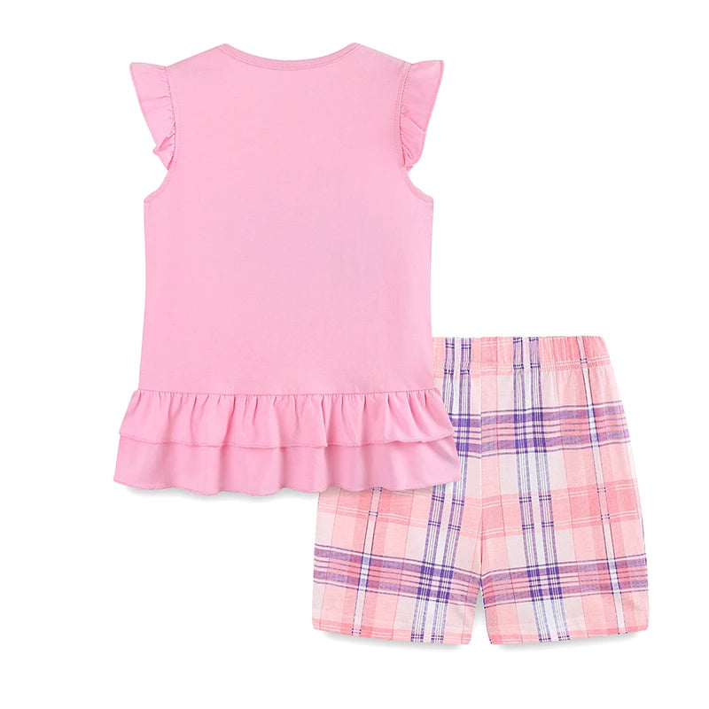 100% Cotton Pink Ruffle Sleeve Top & Bunny Print Bloomer Set