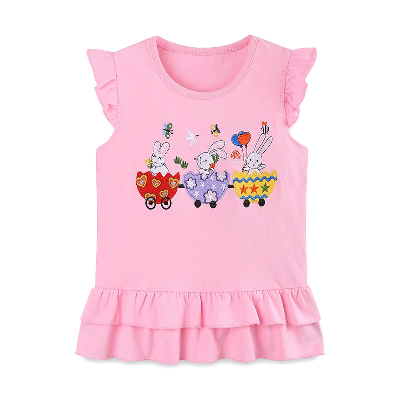 100% Cotton Pink Ruffle Sleeve Top & Bunny Print Bloomer Set