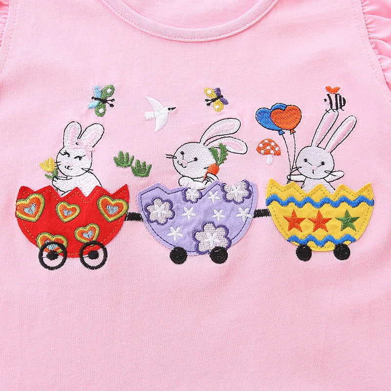 100% Cotton Pink Ruffle Sleeve Top & Bunny Print Bloomer Set