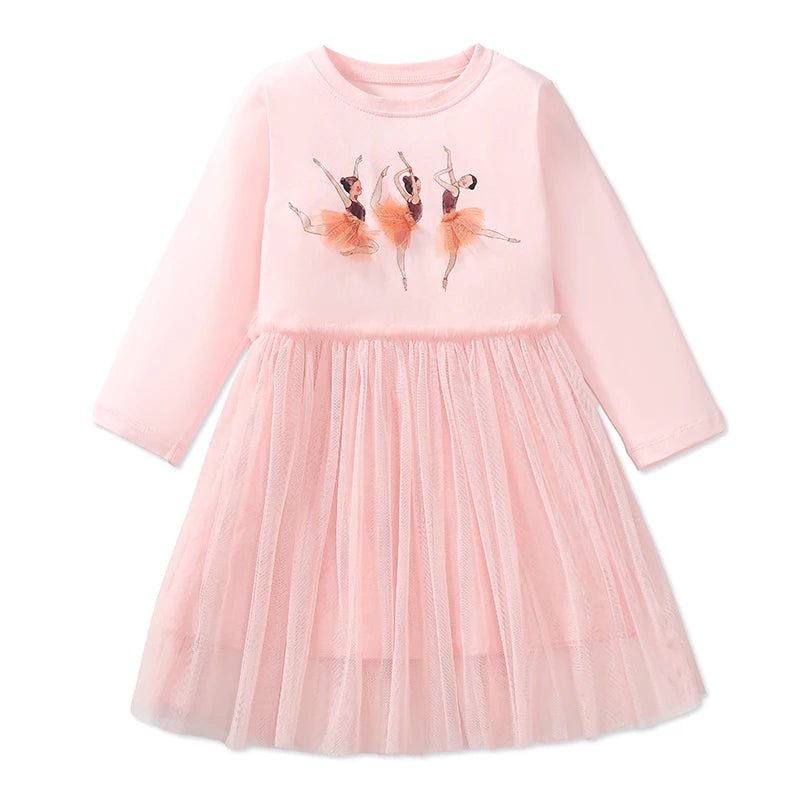100% Cotton Pink Tulle Dress With Ballerina Applique