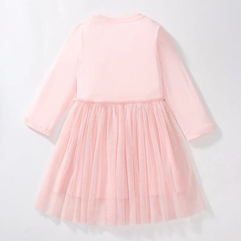100% Cotton Pink Tulle Dress With Ballerina Applique