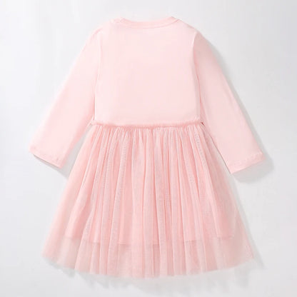 100% Cotton Pink Tulle Dress With Ballerina Applique
