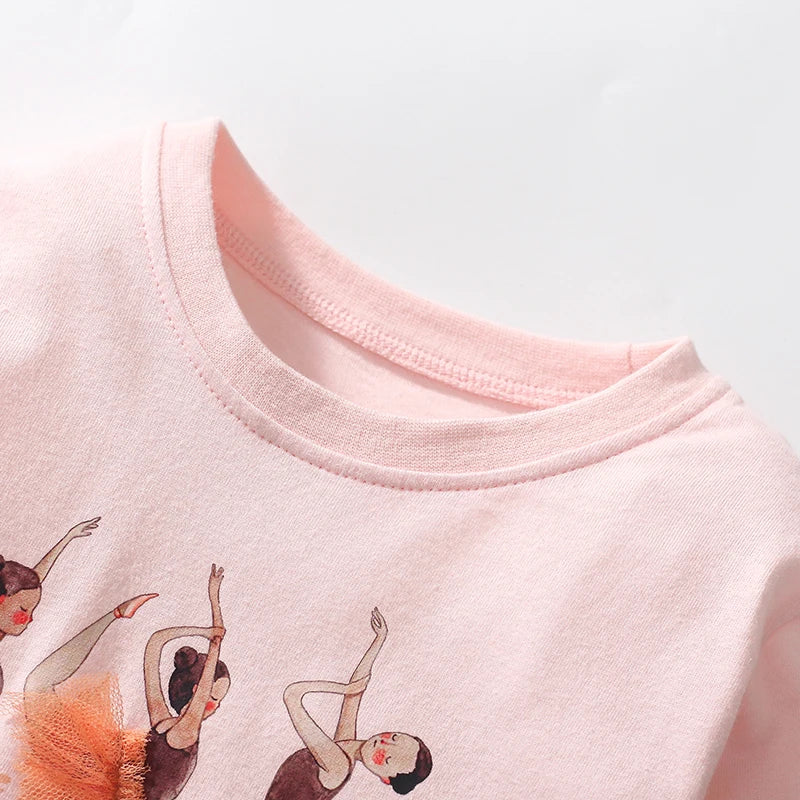 100% Cotton Pink Tulle Dress With Ballerina Applique