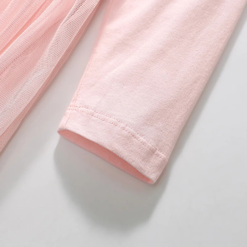 100% Cotton Pink Tulle Dress With Ballerina Applique