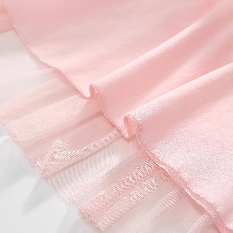 100% Cotton Pink Tulle Dress With Ballerina Applique