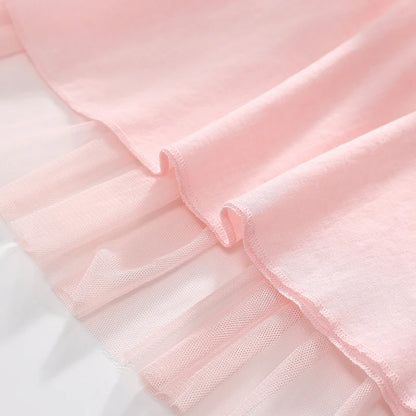 100% Cotton Pink Tulle Dress With Ballerina Applique