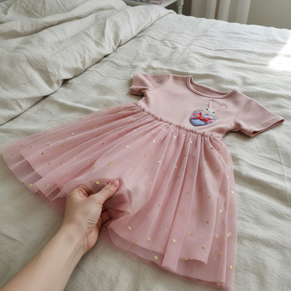 100% Cotton Pink Tulle Dress With Peter Rabbit Patch