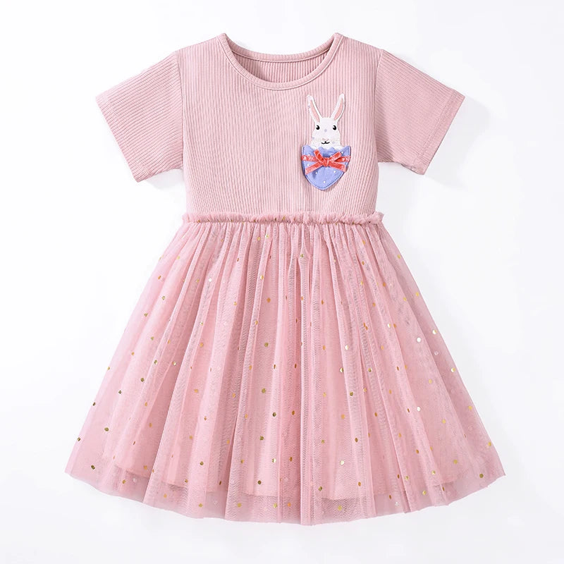 100% Cotton Pink Tulle Dress With Peter Rabbit Patch