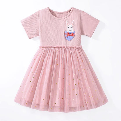 100% Cotton Pink Tulle Dress With Peter Rabbit Patch