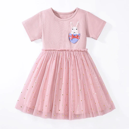 100% Cotton Pink Tulle Dress With Peter Rabbit Patch