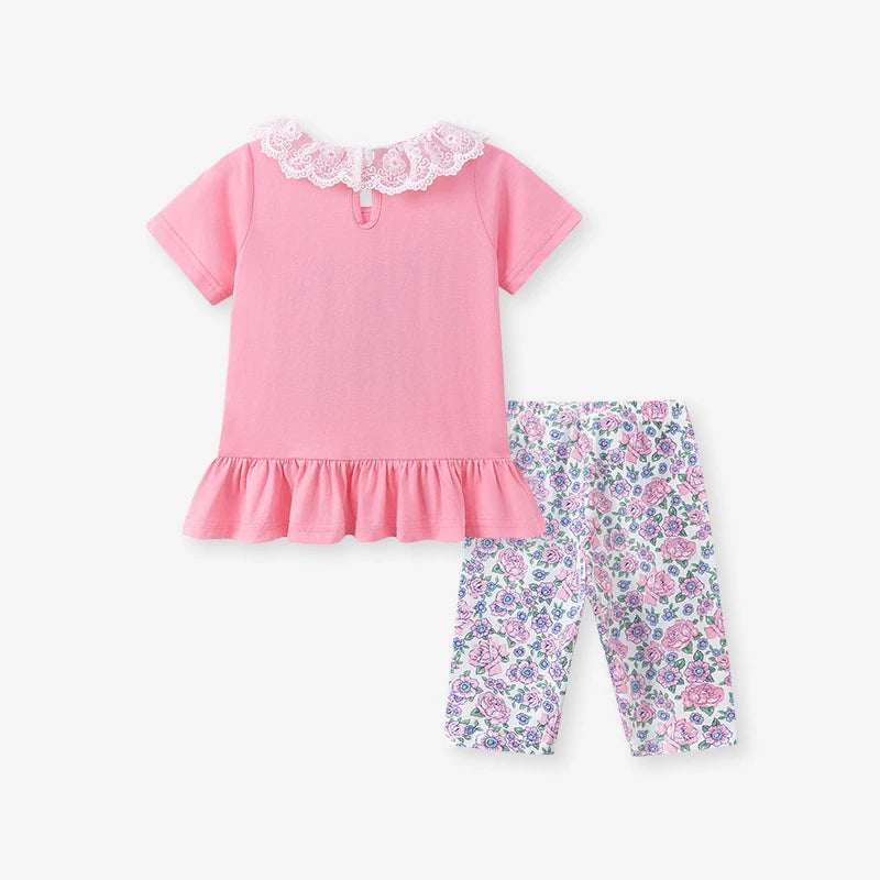 100% Cotton Pink Unicorn Top & Floral Leggings Set