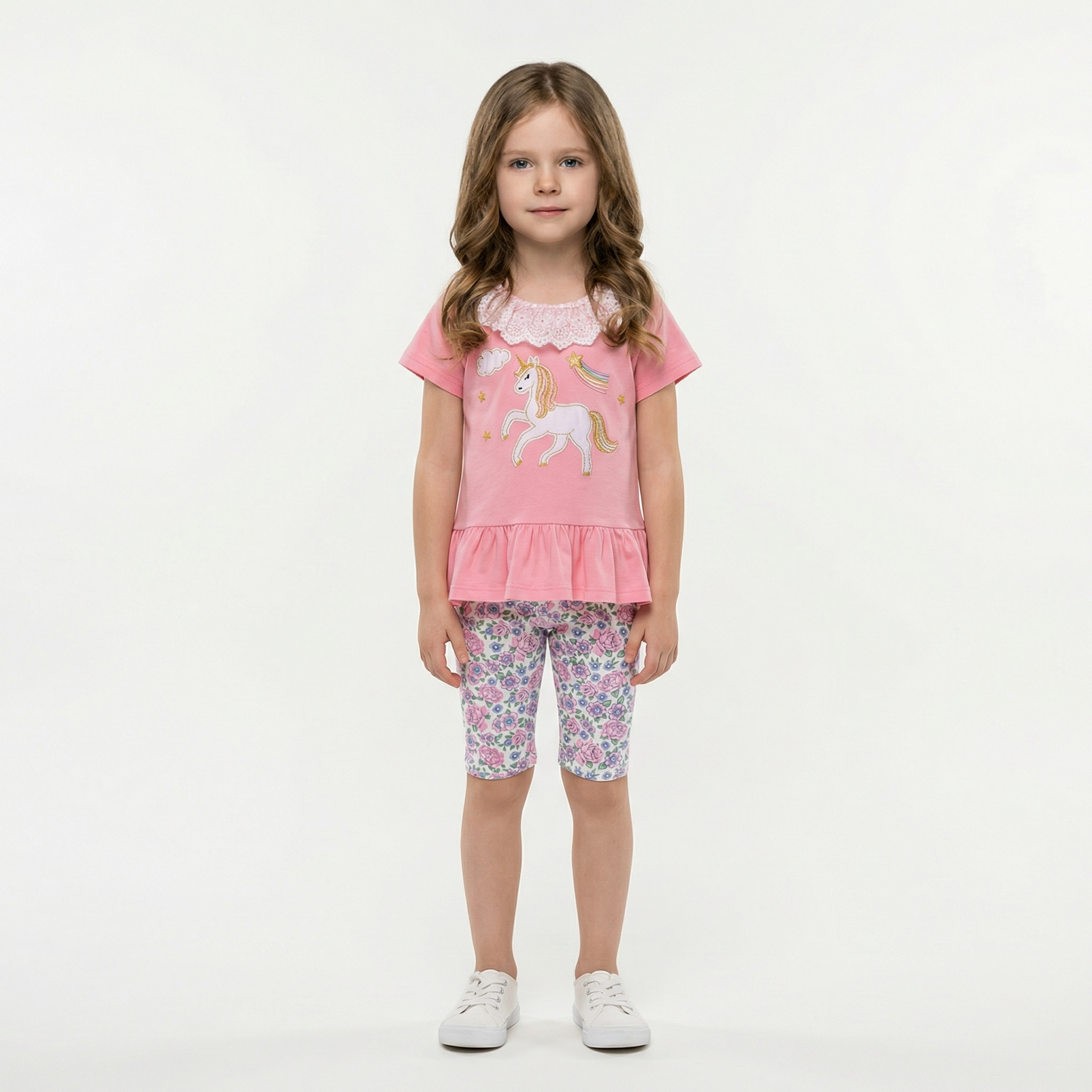 100% Cotton Pink Unicorn Top & Floral Leggings Set
