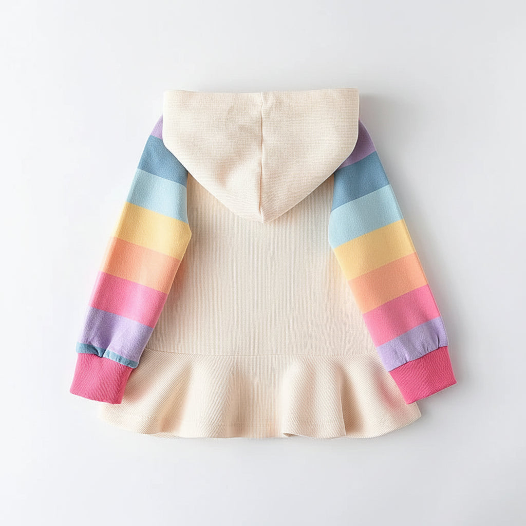 Rainbow Cloud Hooded Dress With Colorful Stripe Sleeves