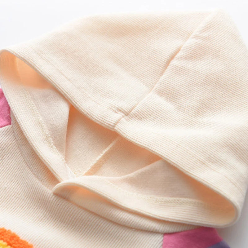 Rainbow Cloud Hooded Dress With Colorful Stripe Sleeves