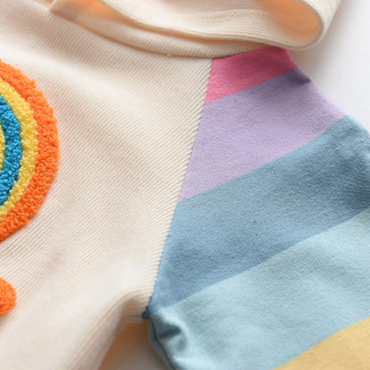 Rainbow Cloud Hooded Dress With Colorful Stripe Sleeves