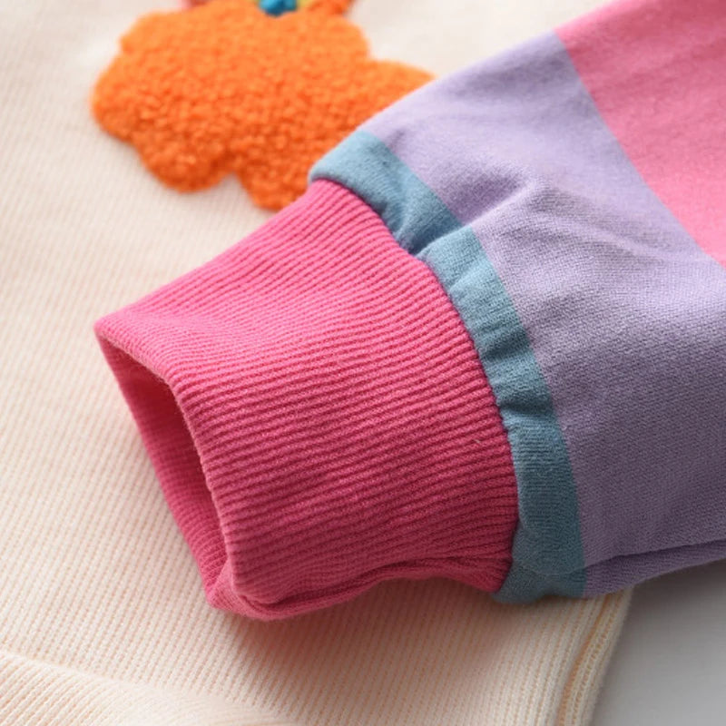 Rainbow Cloud Hooded Dress With Colorful Stripe Sleeves