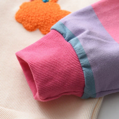 Rainbow Cloud Hooded Dress With Colorful Stripe Sleeves