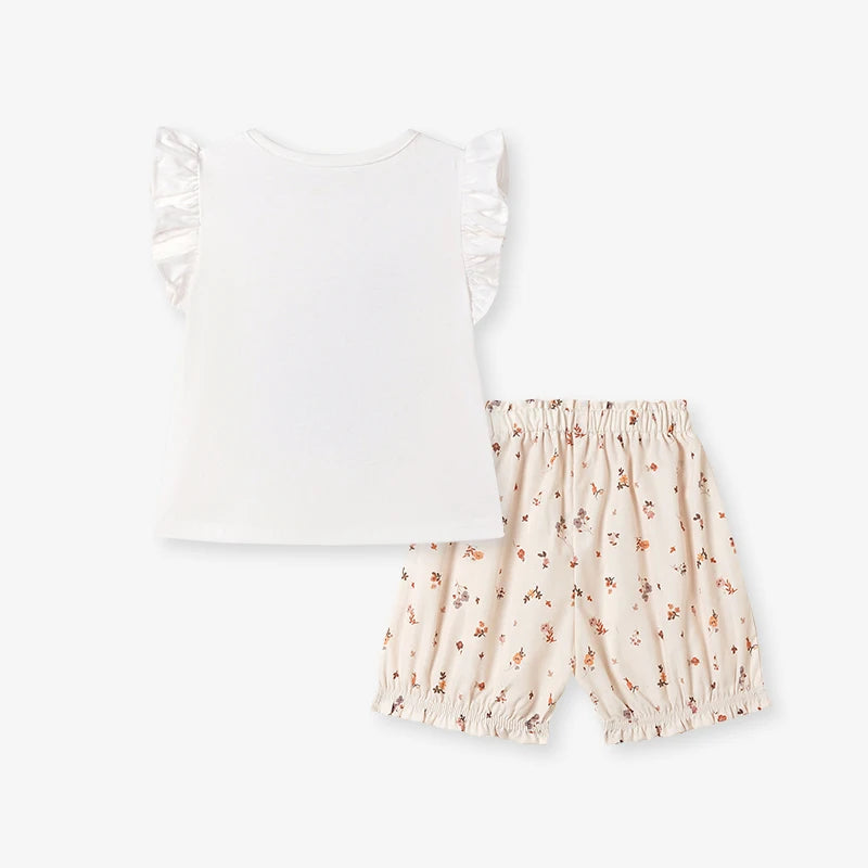 100% Cotton Ruffle Sleeve Top & Floral Print Shorts Set
