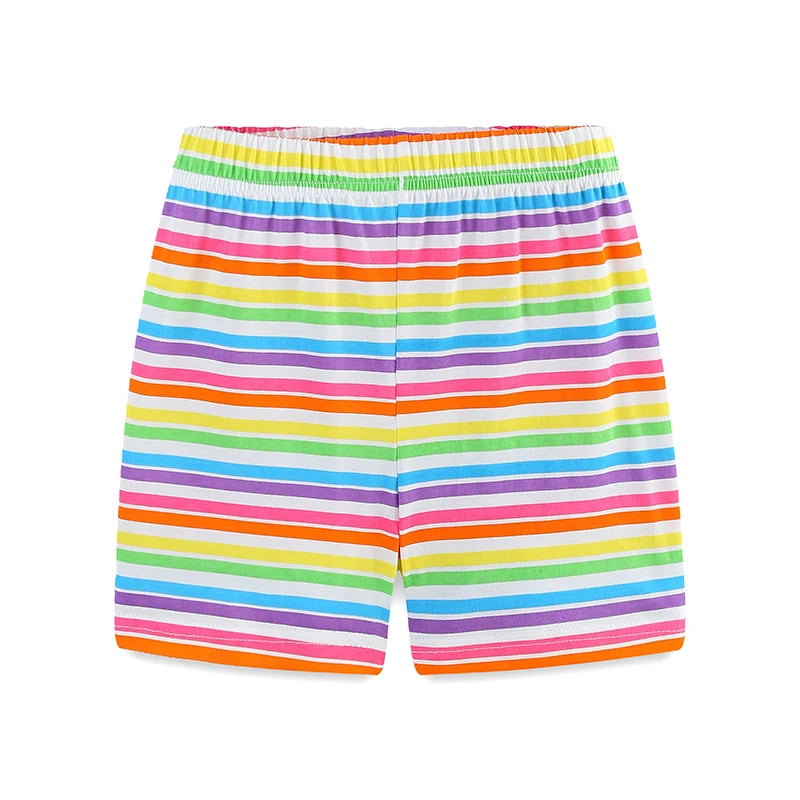 100% Cotton Seahorse Ruffle Sleeve Tank & Rainbow Stripe Shorts Set