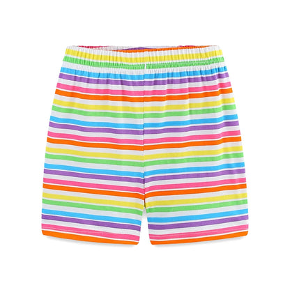 100% Cotton Seahorse Ruffle Sleeve Tank & Rainbow Stripe Shorts Set