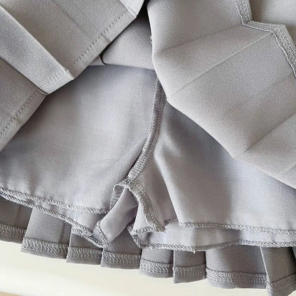 Striped Shirt & Pleated Skirt Set With Tie