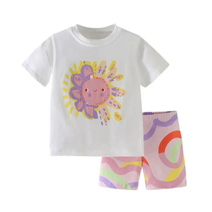100% Cotton Sunshine Graphic Tee & Pastel Swirl Shorts Set