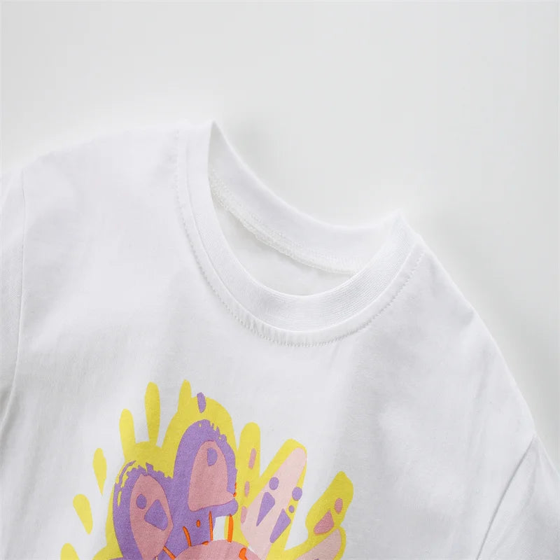 100% Cotton Sunshine Graphic Tee & Pastel Swirl Shorts Set