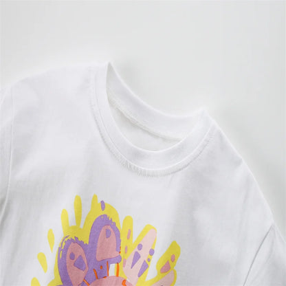 100% Cotton Sunshine Graphic Tee & Pastel Swirl Shorts Set