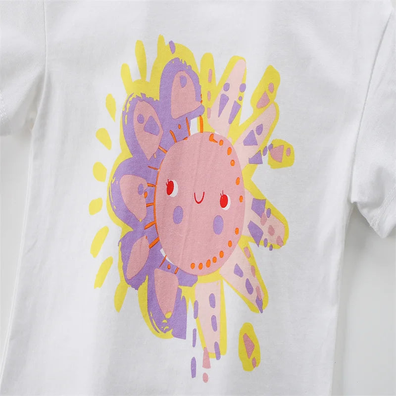 100% Cotton Sunshine Graphic Tee & Pastel Swirl Shorts Set