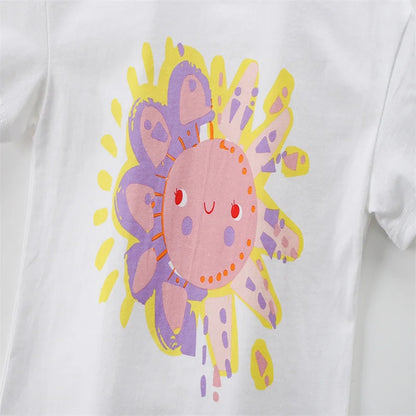 100% Cotton Sunshine Graphic Tee & Pastel Swirl Shorts Set