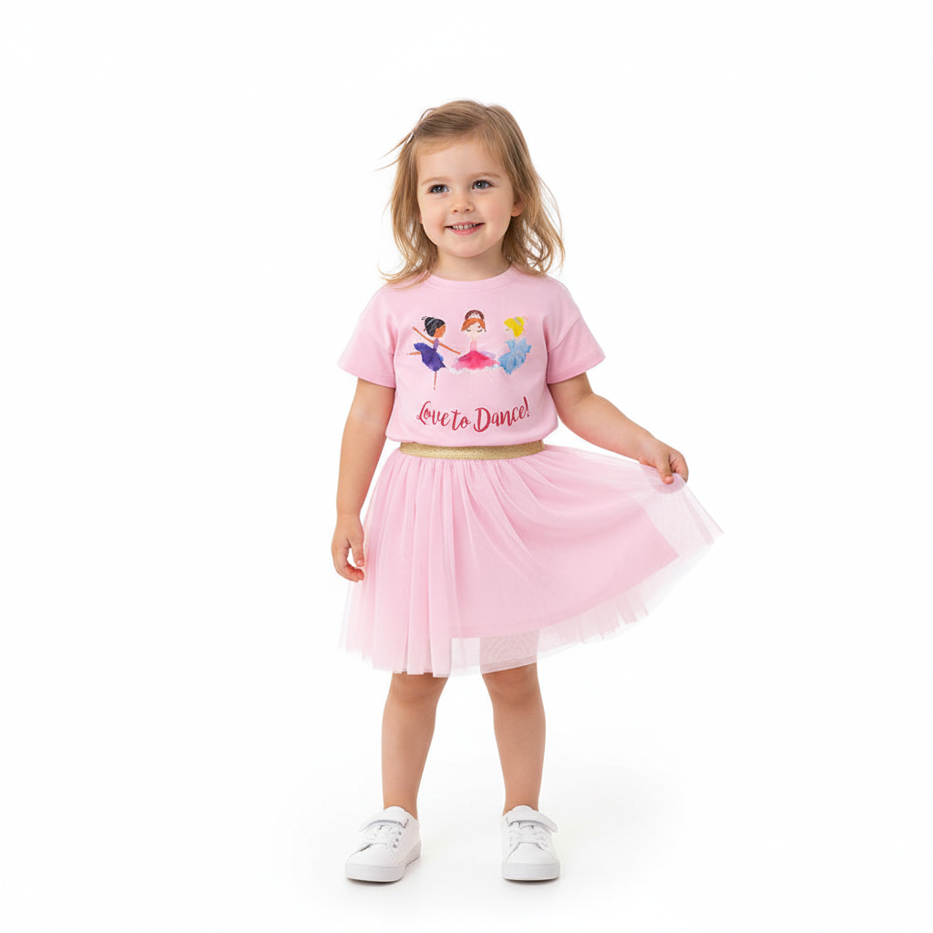 100% Cotton Tinker Bell Ballerina Tee & Pink Tulle Skirt Set