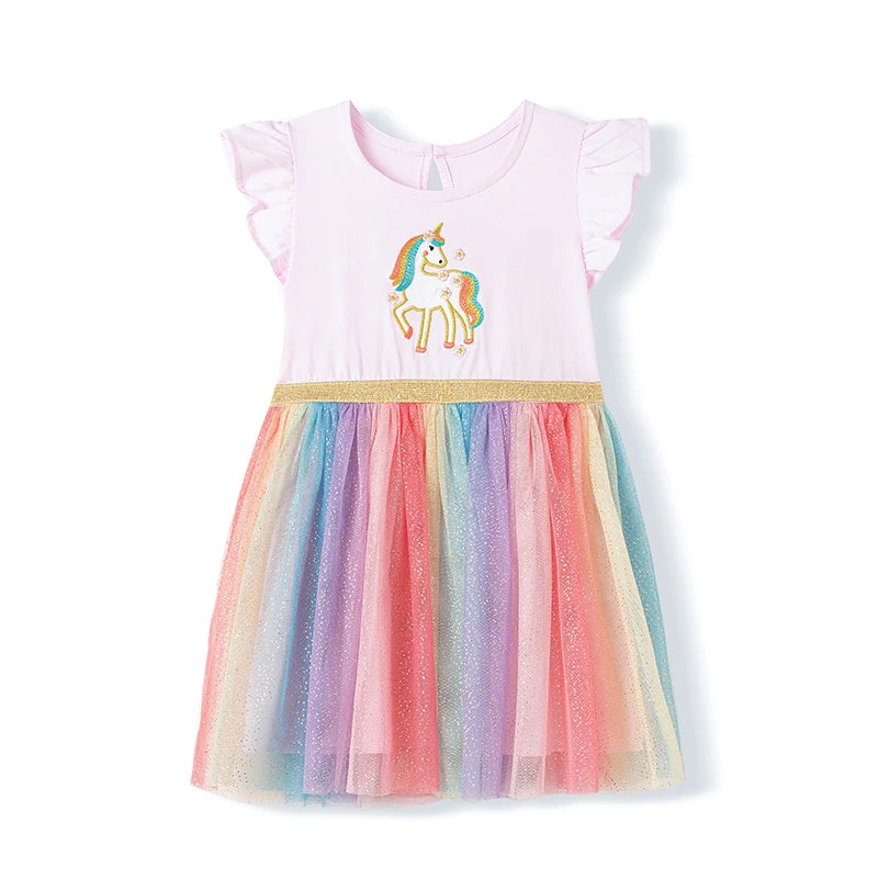 100% Cotton Unicorn Embroidered Top & Rainbow Tulle Skirt Dress