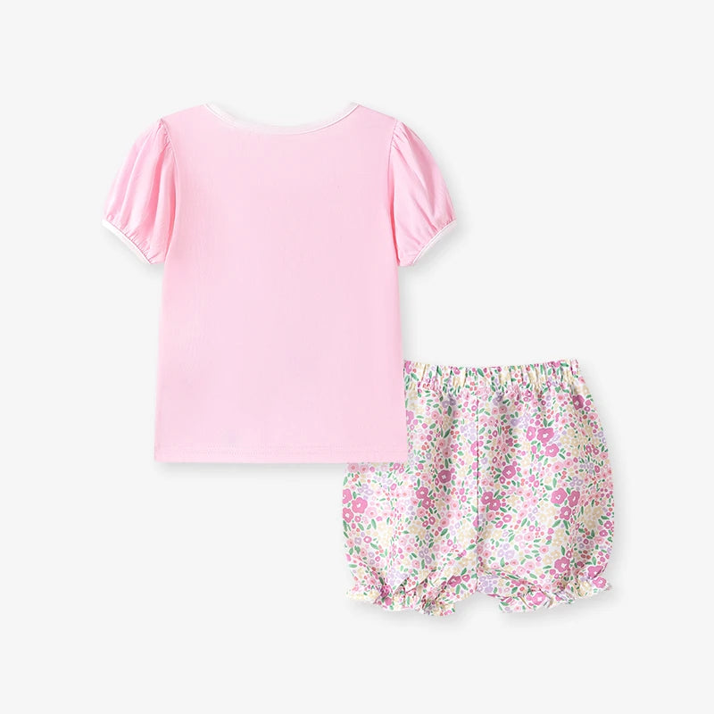 100% Cotton Unicorn Floral Print Pink Top & Shorts Set