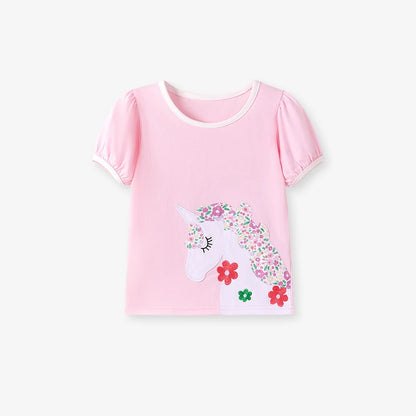 100% Cotton Unicorn Floral Print Pink Top & Shorts Set