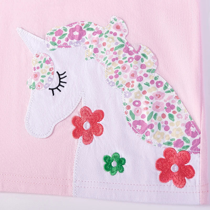 100% Cotton Unicorn Floral Print Pink Top & Shorts Set