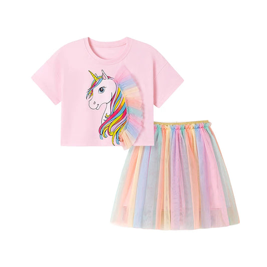 100% Cotton Unicorn Tee & Multicolor Tulle Skirt Set