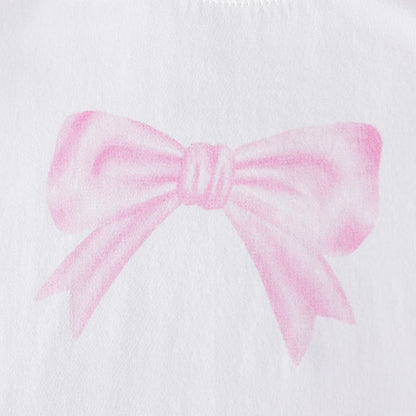 100% Cotton White Bow Print Tee & Pink Bow Shorts Set