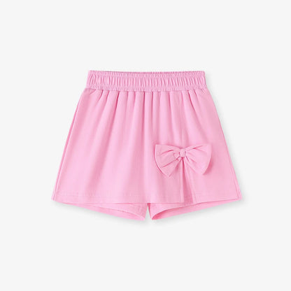 100% Cotton White Bow Print Tee & Pink Bow Shorts Set